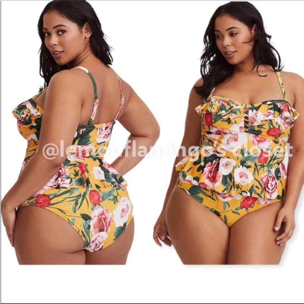 Torrid yellow floral peplum swimsuit - Picture 2 of 10
